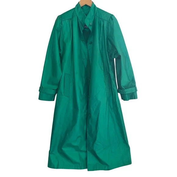 Windsor Bay Vintage Emerald Green Raincoat Long Trench Coat Womens Size 10 - Picture 1 of 16